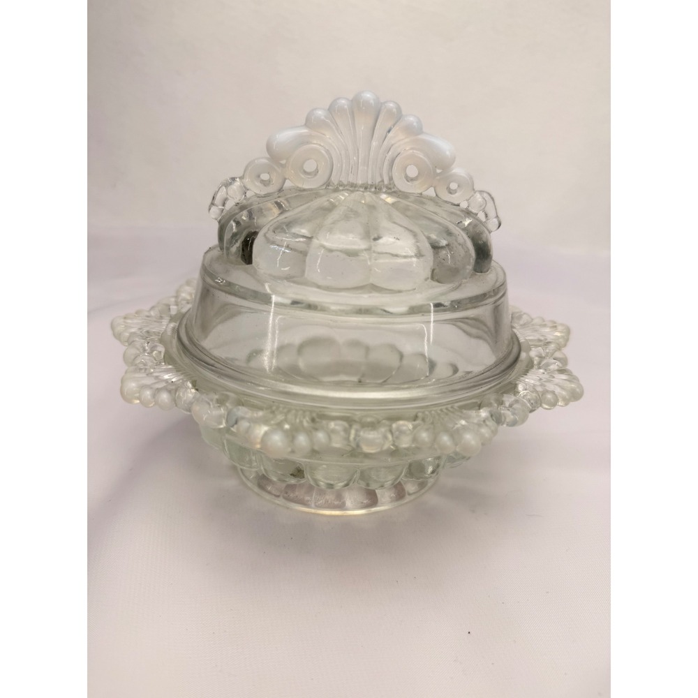 Westmoreland Glass Argonaut Shell Candy Dish Clear Opalescent Lidded Box Vintage